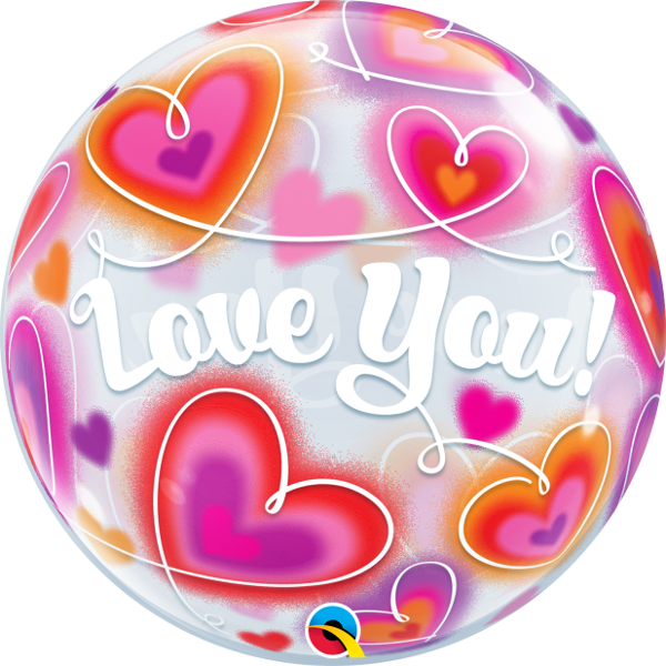 22" Love You Doodle Hearts Bubble Balloon (600x600), Png Download