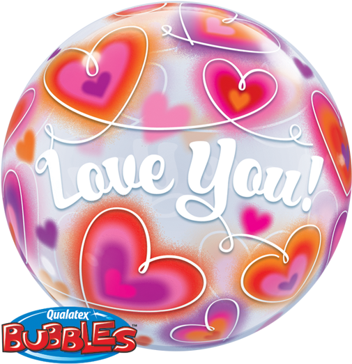 Zoom - 22" Love You Doodle Hearts Bubble Balloon (600x600), Png Download