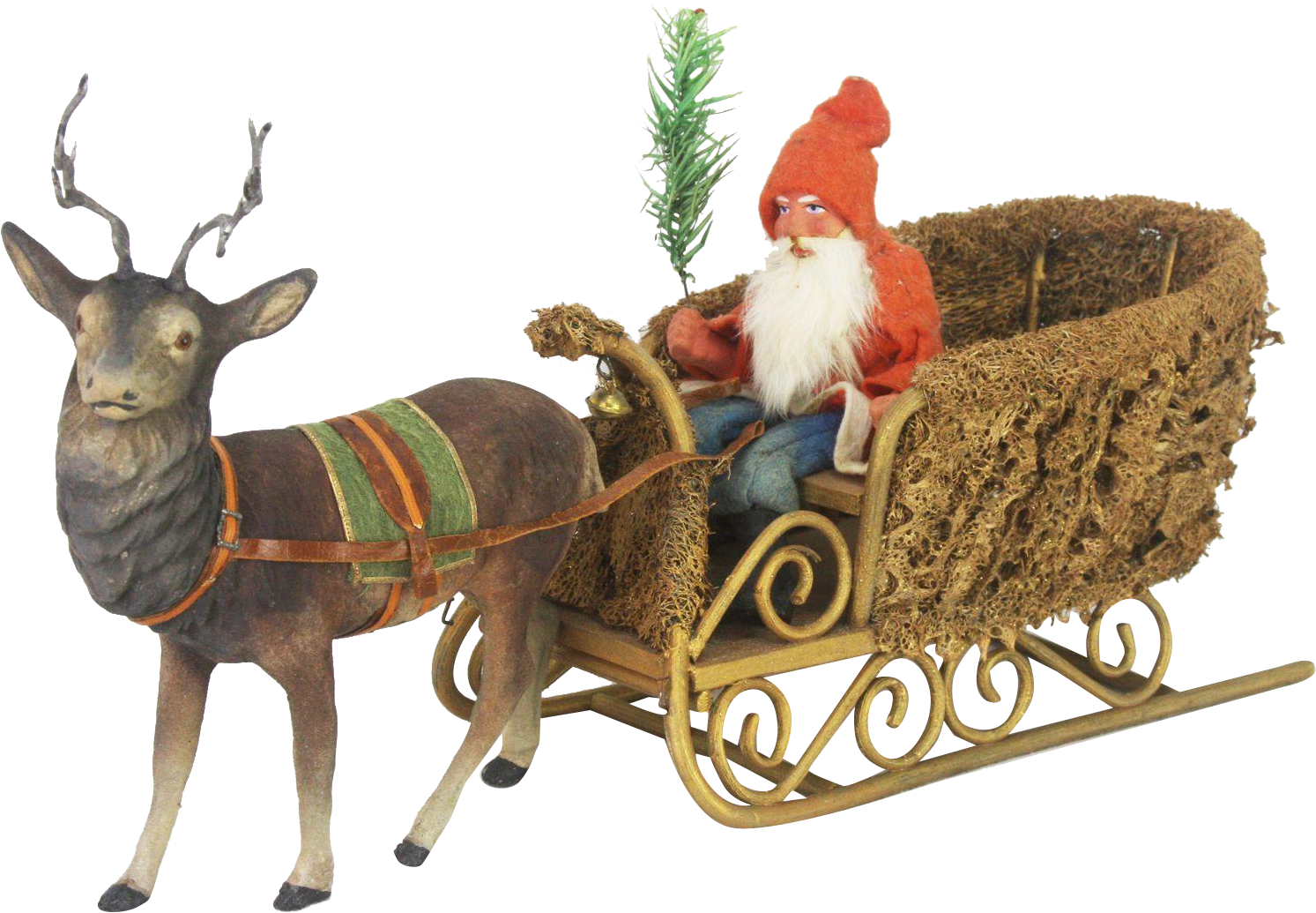 Antique German Santa In Loofah Sleigh With Candy Container - Santa Claus (1492x1492), Png Download