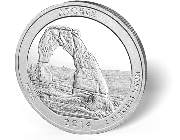 Picture Of 5 Oz Silver America The Beautiful - America The Beautiful Silver 5 Oz Arches (600x487), Png Download