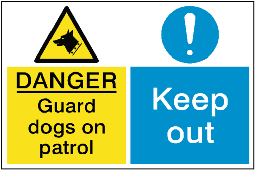Guard Dogs Keep Out Dual Hazard Sign - Warning Attack Dogs On Premises No Trespassing Sign (600x600), Png Download