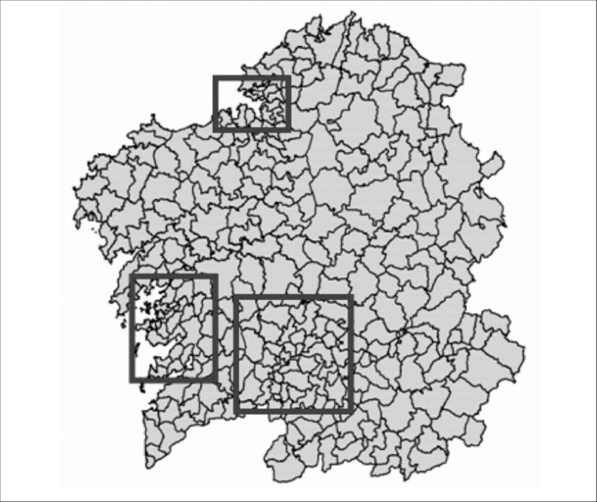 De Fondo Vemos La Divisin De Galicia En Concellos O - Mapa (850x715), Png Download