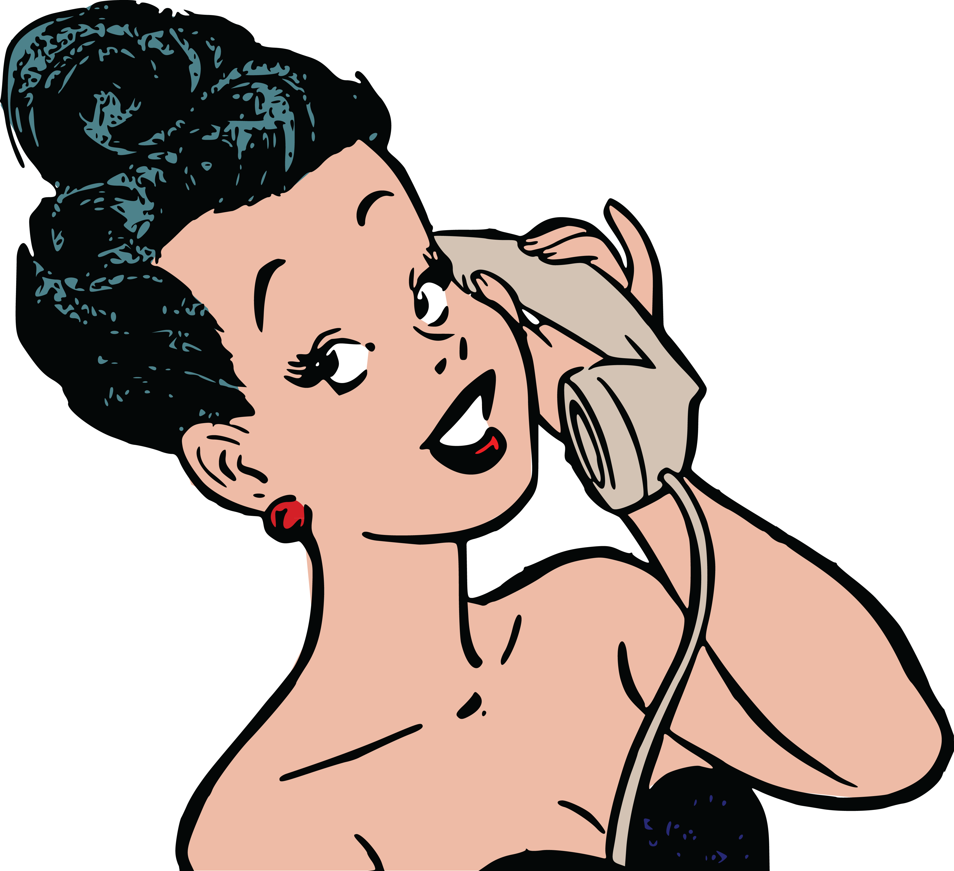 Free Clipart Of A Retro Woman Talking On A Phone - Woman On Phone Clipart Transparent (4000x3652), Png Download