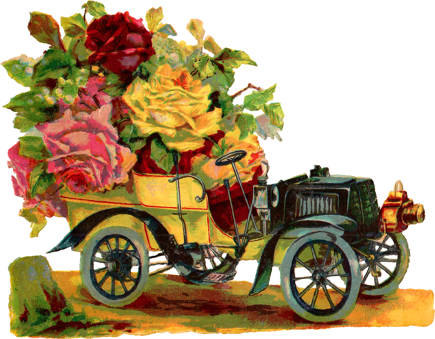Clip Art Library Library Images Free Vintage Classic - Ernst Freihoff Aufstellschmuckkarte Automobil Mit Blumen (1600x1265), Png Download