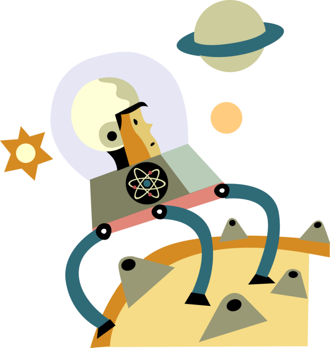 Vector Illustration Of Astronaut Explores Planet Surface - Clip Art (665x700), Png Download
