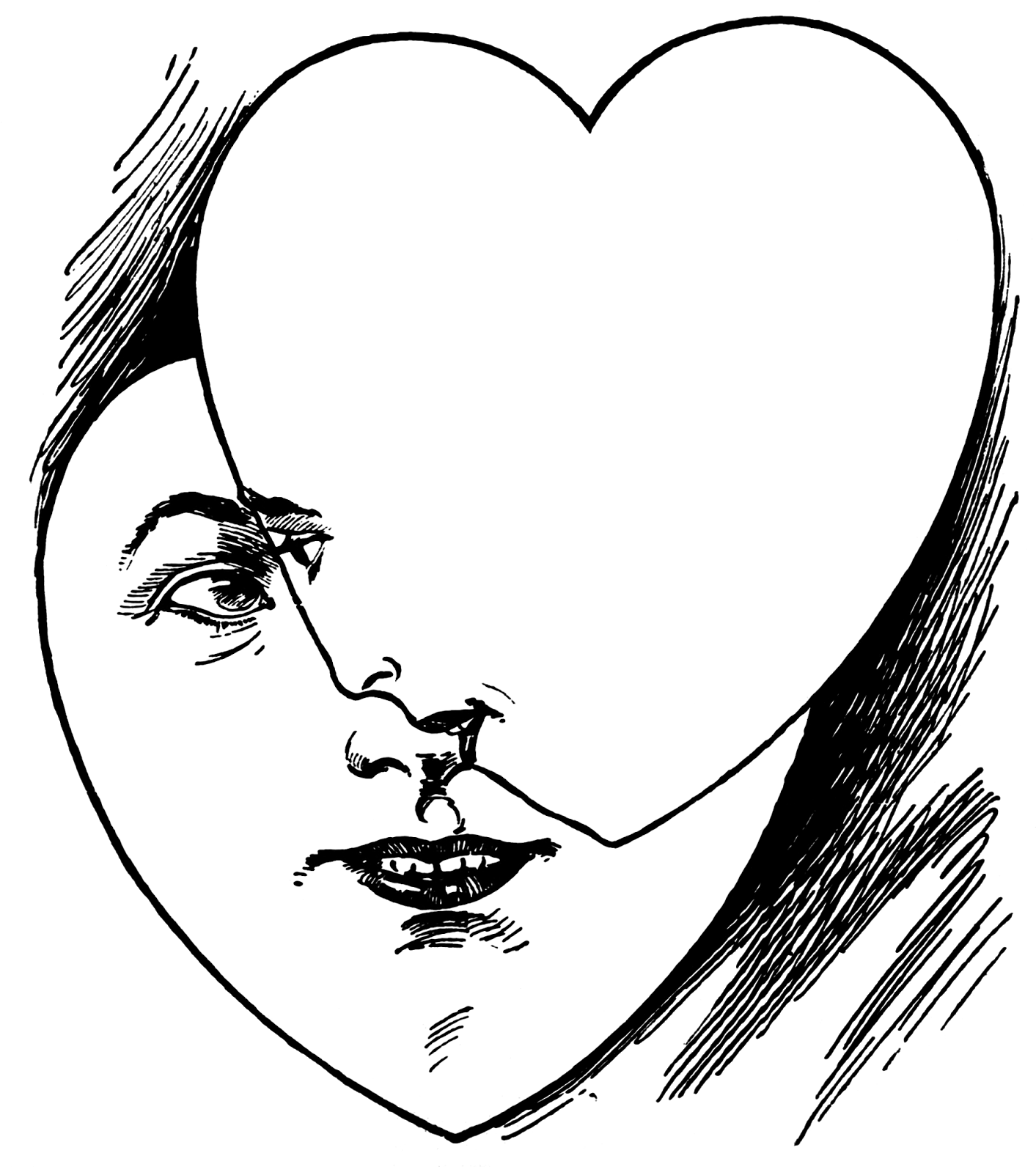 Vintage Heart Faces Illustration, Public Domain - Weird Hearts (1440x1600), Png Download