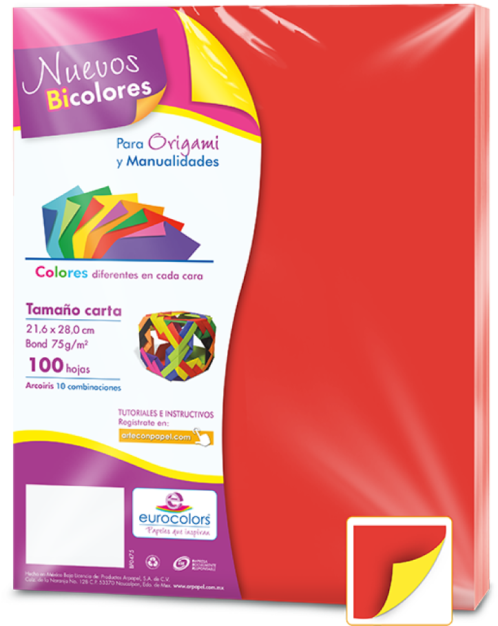 Hojas De Papel Eurocolors Bicolor Cm Para Origami - Hojas De Maquina De Colores (1000x1000), Png Download