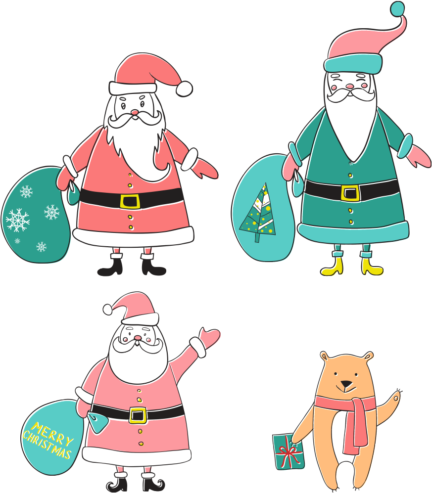 Cartoon Version Of Hand Drawn Santa Claus - Santa Claus (1024x1024), Png Download
