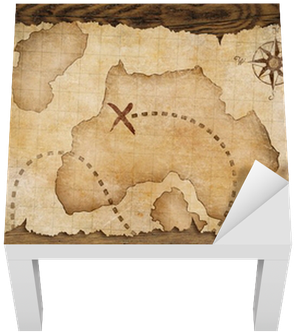 Aged Treasure Map, Ruler And Old Bronze Compass On - Mappa Dei Pirati (400x400), Png Download