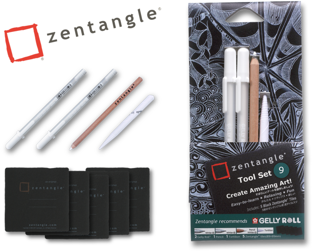 1 - Zentangle Tool Set - 9 (2 Gelly Roll White Colour Pens, (1400x540), Png Download