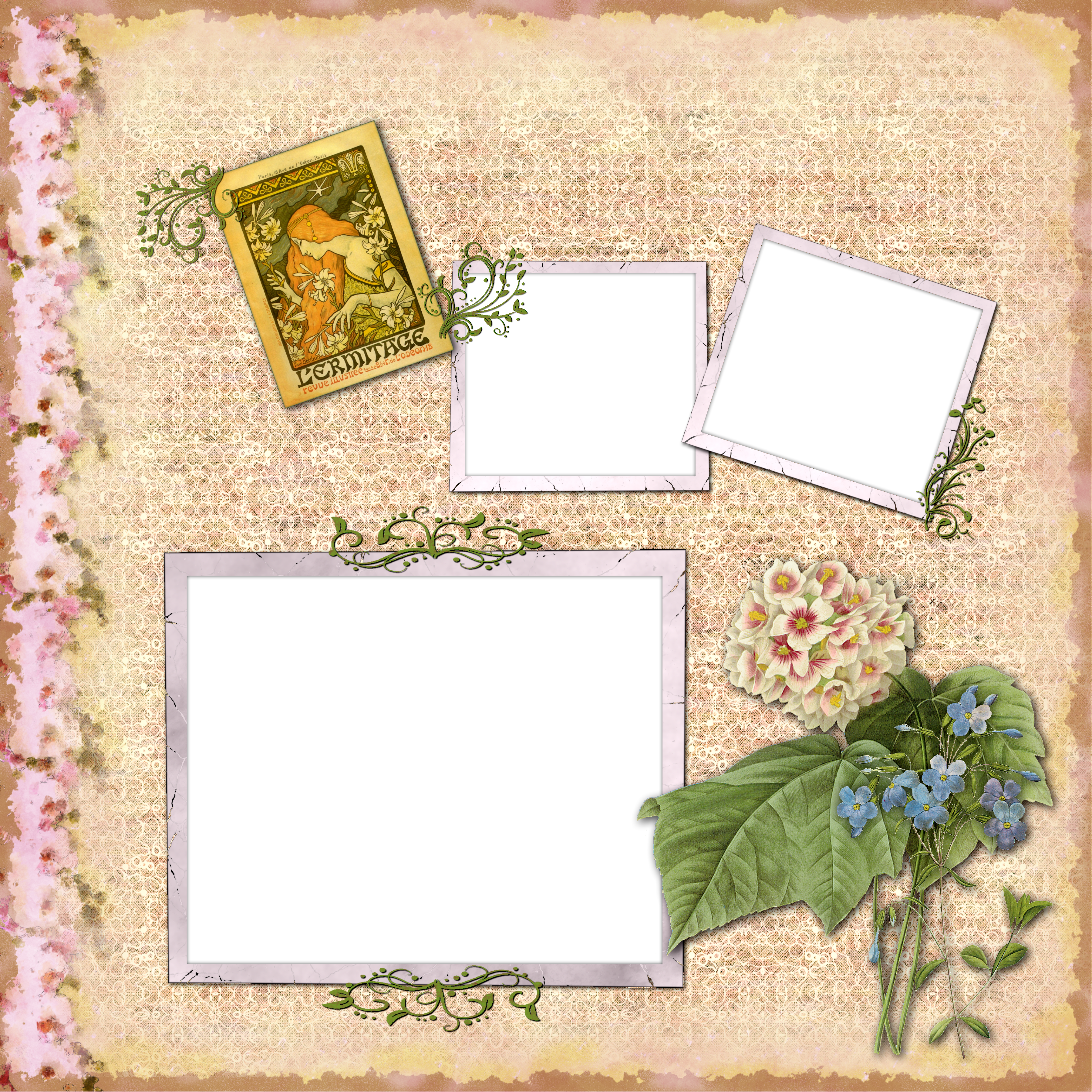 Vintage Floral Wallpaper With Photo Frames (3600x3600), Png Download