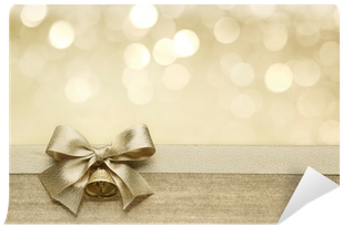 Art Print: Zhang's Golden Ribbon Bow With Bokeh, Christmas (400x400), Png Download