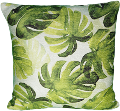 Monstera - Saro Green Leaf Print Down Poly Filled Throw Pillow, (600x400), Png Download