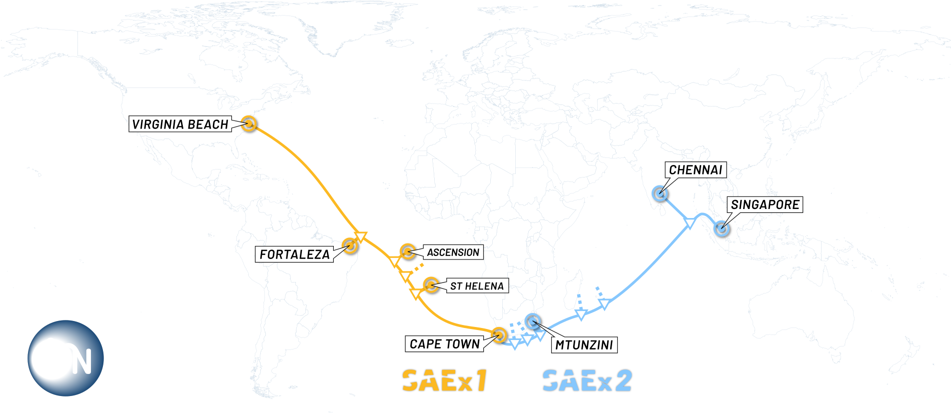 How The Saex Cable Will Connect The 4 Continents Via - Early Map Makers (2000x922), Png Download
