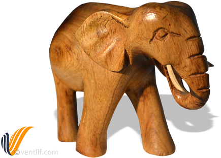 Elephant Trunk Down Wood Carving Figurine Fertility - Wood Carving (500x331), Png Download