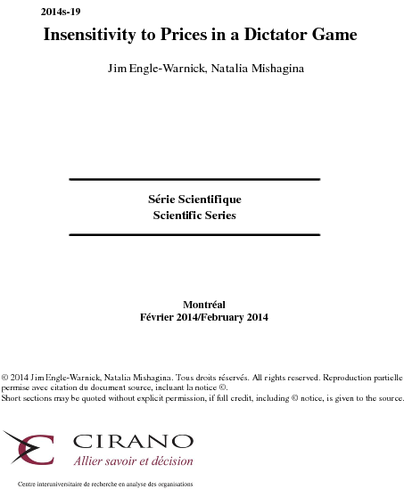 Insensitivity To Prices In A Dictator Game - Cirano (612x792), Png Download