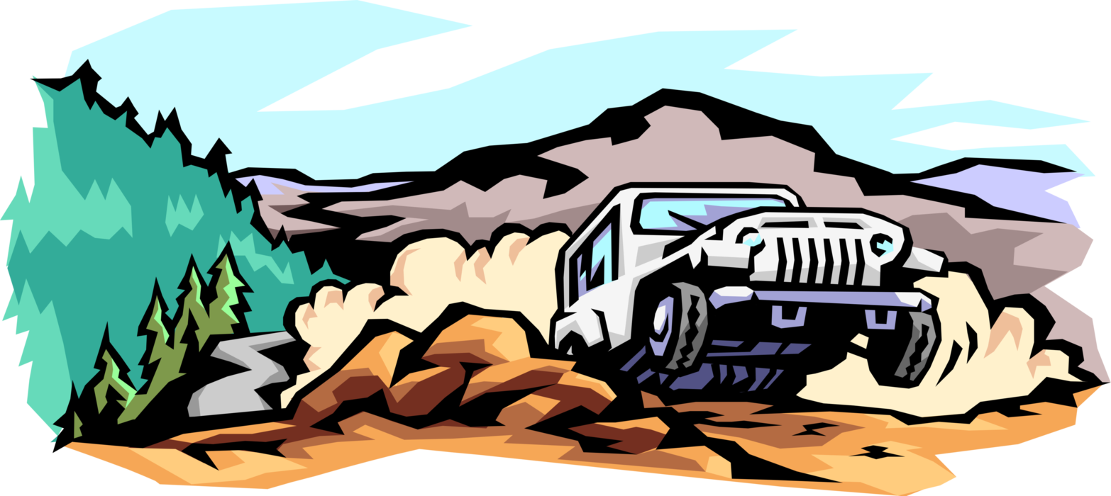 Vector Illustration Of Jeep Sports Utility Off-road - Vector Graphics (1566x700), Png Download