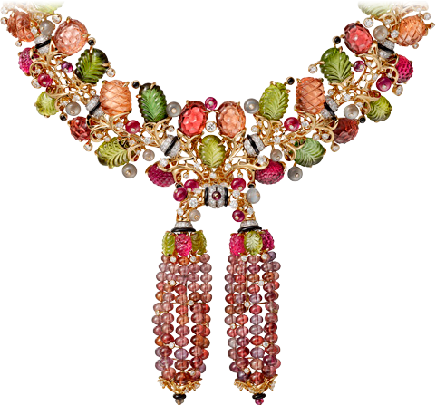 High Jewelry Necklaceyellow Gold, White Gold, Garnets, - Jewellery (481x447), Png Download