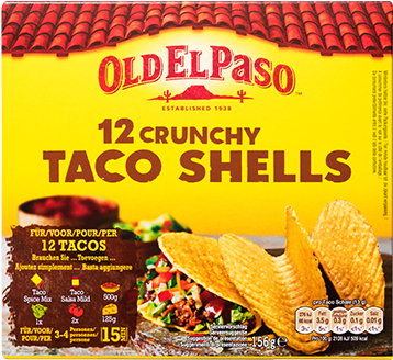 12 Crunchy Taco Shells 156 G - Extra Mild Fajita Kit (379x418), Png Download