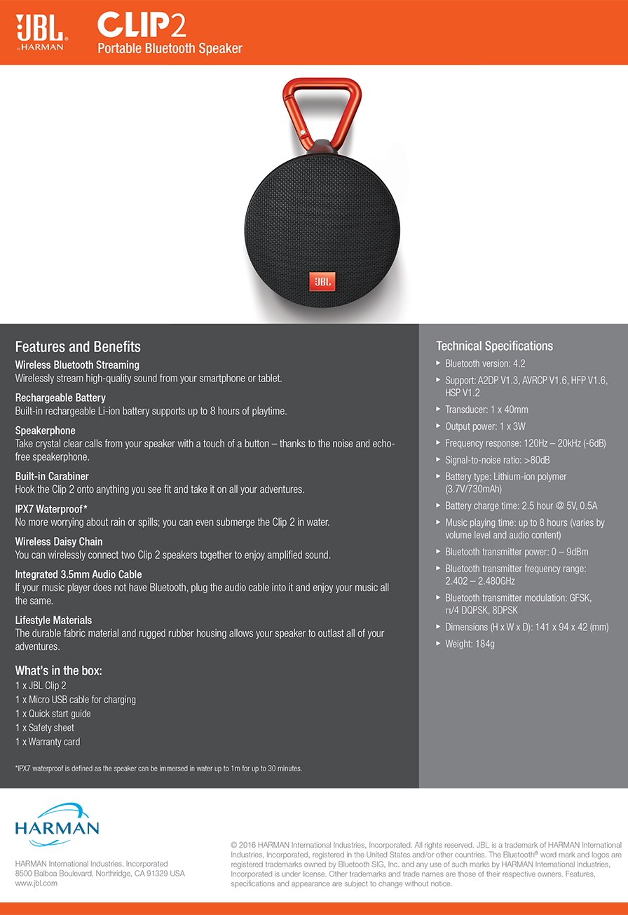 Overview - Jbl Clip 2 (896x1305), Png Download