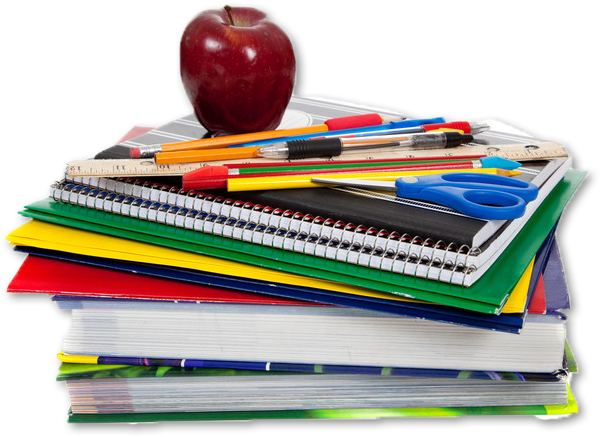 Stacked-books - School Books And Supplies (636x473), Png Download
