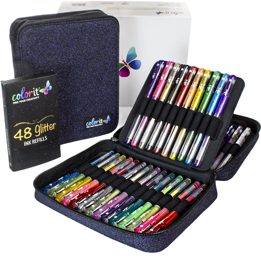 48 Glitter Gel Pens - Gel Pen (515x600), Png Download
