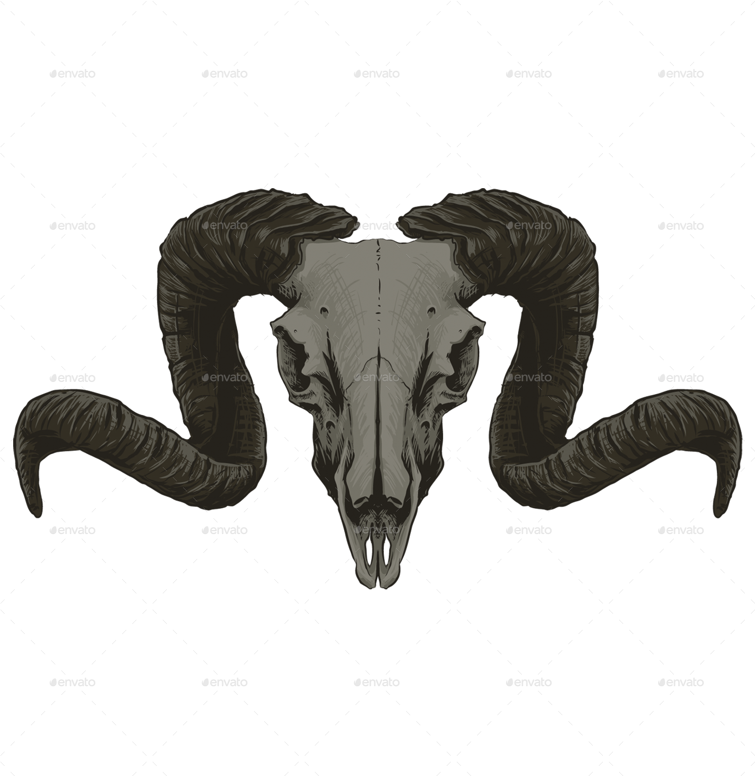 Goat Skull - Statue (1500x1542), Png Download