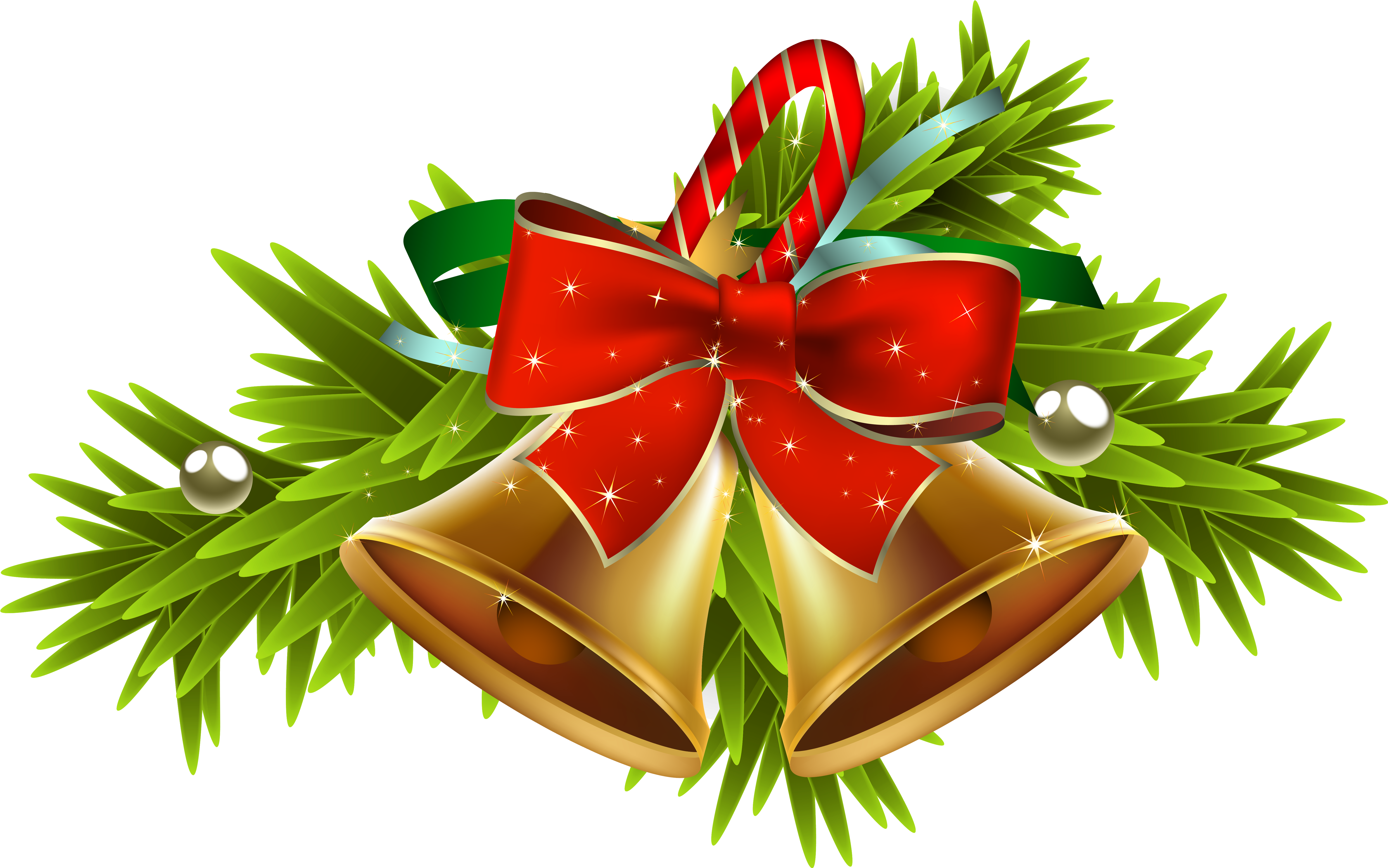 Bell Clipart Christmas Deco - Christmas Bells And Holly (6362x3976), Png Download