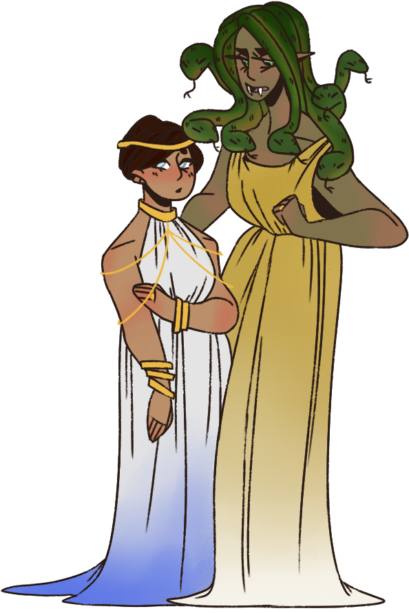 Medusa Is A Lesbian And This Is Her Lovely Blind Wife - Medusa And Blind Girl (700x1100), Png Download