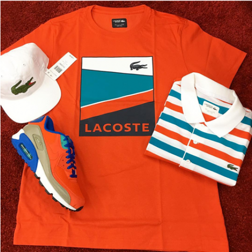 Men's Sport Colorblock Print Jersey Tennis T-shirt - Lacoste Sport Camiseta Print White/etna Red/oceanie/navy, (600x600), Png Download