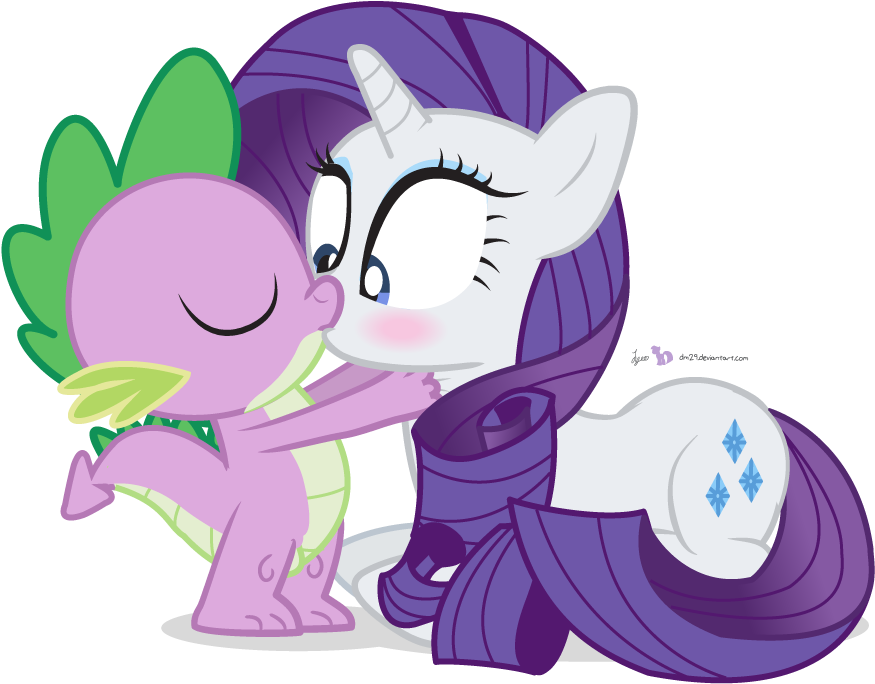 Dm29, Blushing, Eyes Closed, Female, Kissing, Love, - Spike My Little Pony (960x720), Png Download