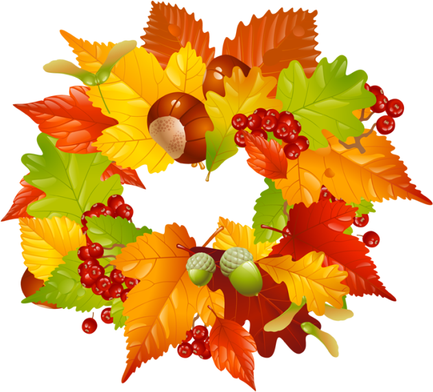 Thanksgiving Leaves And Acorns Clipart - Fall Leaf Wreath Clipart (639x570), Png Download