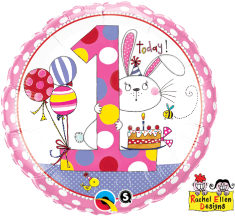 18" Rachel Ellen Age 1 Bunny Polka Dots Foil - Age 1 Polka Dot Bunny Foil Balloon (480x439), Png Download