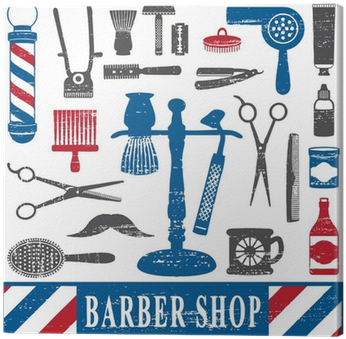 Vintage Barber Shop Tools Silhouette Icons Set 2 Canvas - Barbershop (400x400), Png Download
