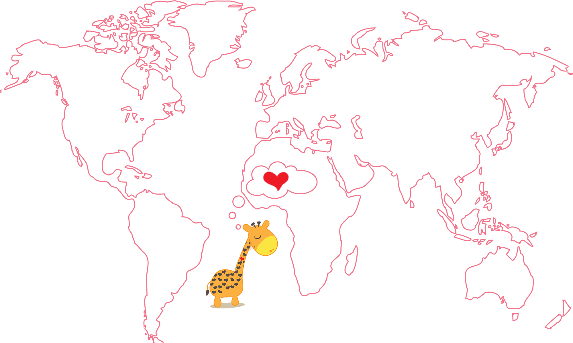 Adesivo Mapa Mundi Infantil - Giraffe In Love Button (2000x1200), Png Download