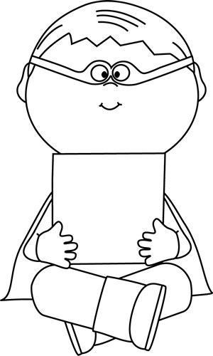 Black And White Boy Superhero Holding A Blank Sign - Superhero Reading Clipart Black And White (300x500), Png Download