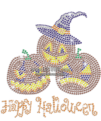Happy Halloween With Funny Pumpkins Iron On Rhinestone - Halloween (450x450), Png Download