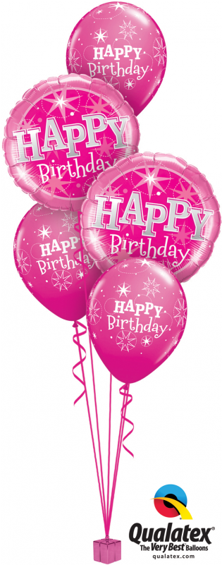 Pink Birthday Classic Balloon Bouquet Birthday Party - Hot Pink Sparkle Happy Birthday Foil Balloon (800x800), Png Download