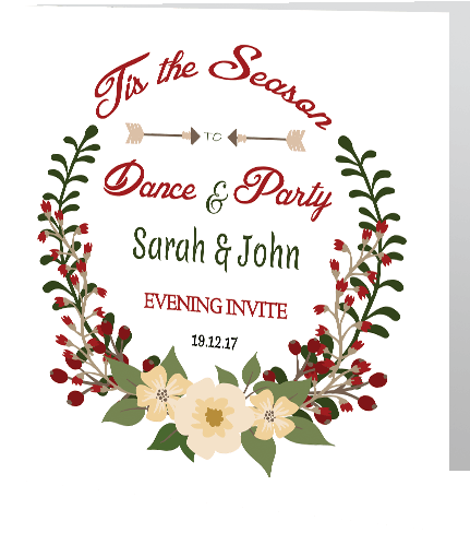 Wedding Evening Invite Xmas Floral Wreath 140mm X - Wedding Invitation (500x500), Png Download