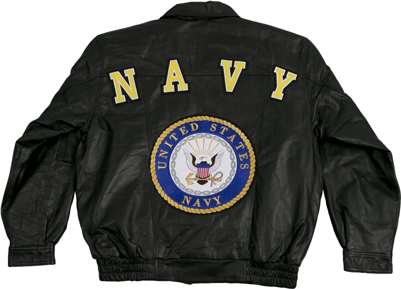 Navy Leather Bomber Jacket With Navy Logo - United States Navy (800x800), Png Download