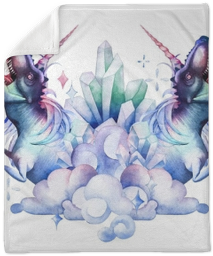 Watercolor Tyrannosauruses With Unicorn Horn And Mane - Bullet Journal: Blue Gemstone Watercolor - 150 Dot (400x400), Png Download