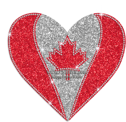 Shimmery Heart Canadian Flag Glitter Rhinestone Iron-on - Emblem (450x450), Png Download