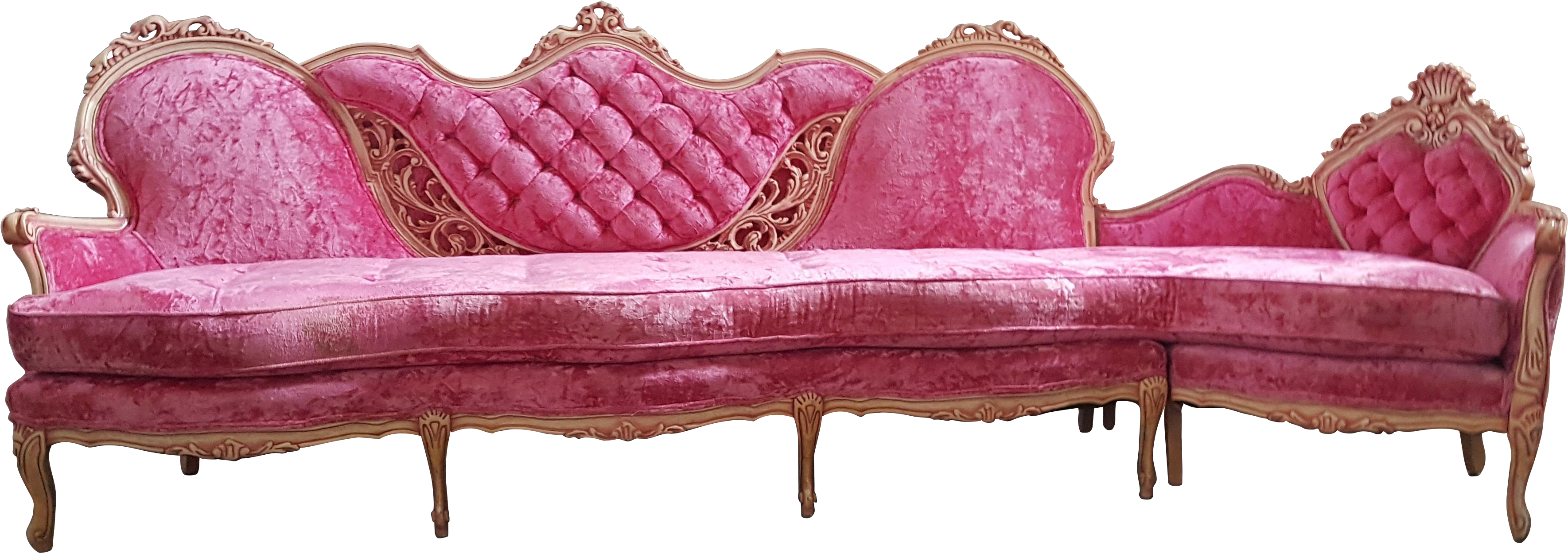 Pink Couch, Pink Velvet, French Provincial, Hot Pink, - Hollywood Sofa Pink Velvet (3931x1387), Png Download