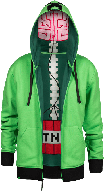 Minecraft Creeper Anatomy Youth Hooded Jacket (663x663), Png Download