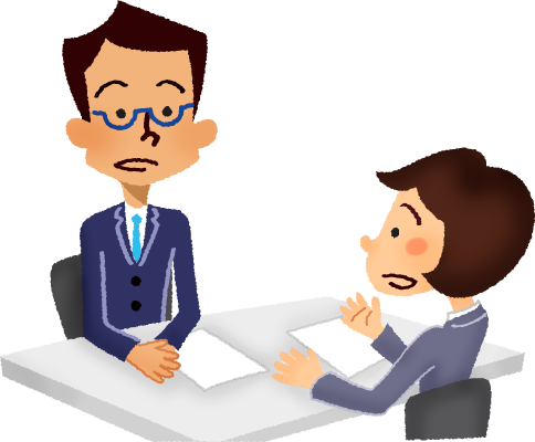 Businessman And Businesswoman Having A Meeting - Cartoon (484x400), Png Download