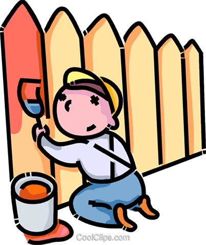 Boy Painting A Fence - Verbo Paint En Ingles (403x480), Png Download