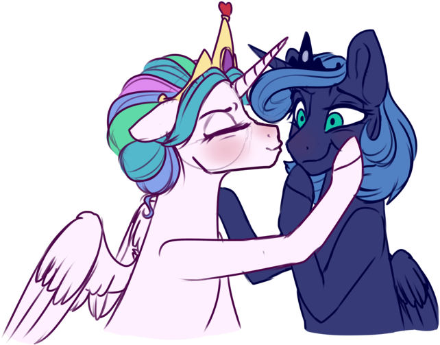 Crown, Duo, Eyes Closed, Female, Heart, Jewelry, Kissing, - Cartoon (642x503), Png Download