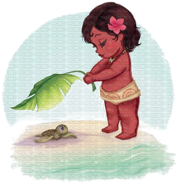 Baby Moana - Baby Moana And Turtle (400x394), Png Download