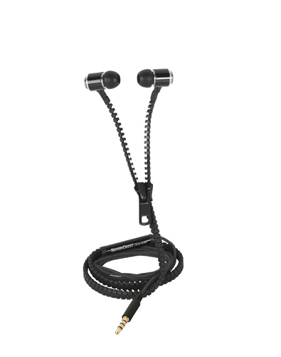 In-ear Headphones, Zipper Cord, Black - Headphones (500x500), Png Download