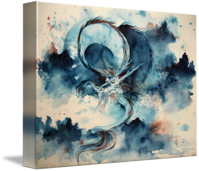 Water Dragon By Shoshanna - Watercolor Chinese Dragon Poster (650x560), Png Download